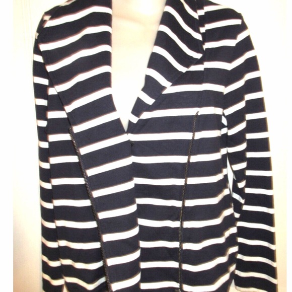 Talbots Navy/White Striped Moto Styled Cotton Jacket - Picture 6 of 9